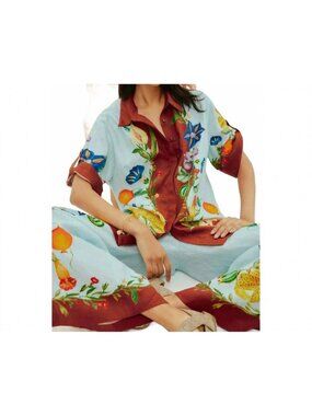 NEW ALEMAIS dahlia floral linen shirt in blue